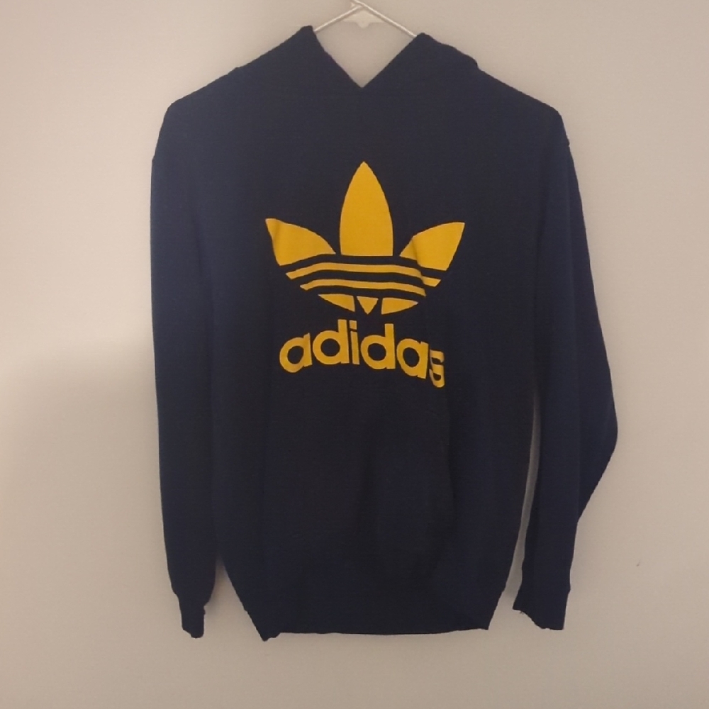 Adidas Dark Blue Hoodie with Bright Yellow Logo
